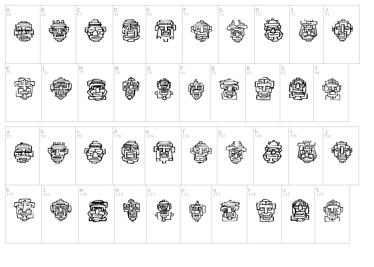 FE 20 Faces font map